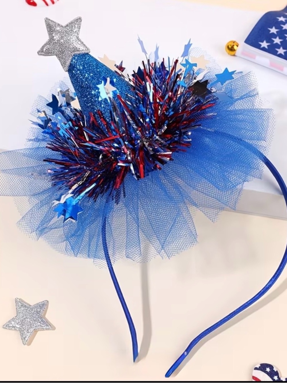 Festive Blue Star Tulle Headband - Women Accessories 4th of July